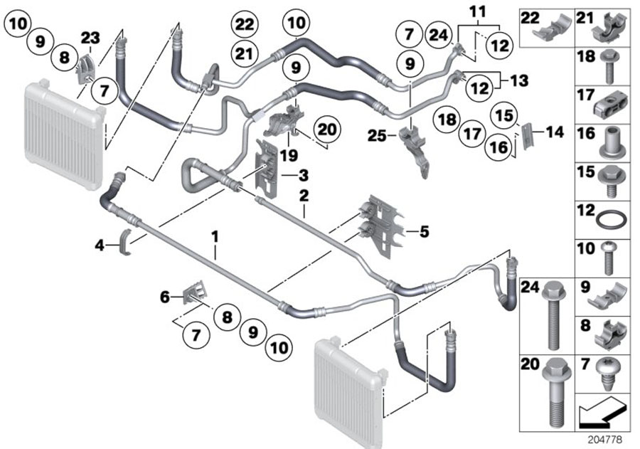 BMW 750Li Oil cooling pipe inlet. Radiator, maintenance, engine, cooler