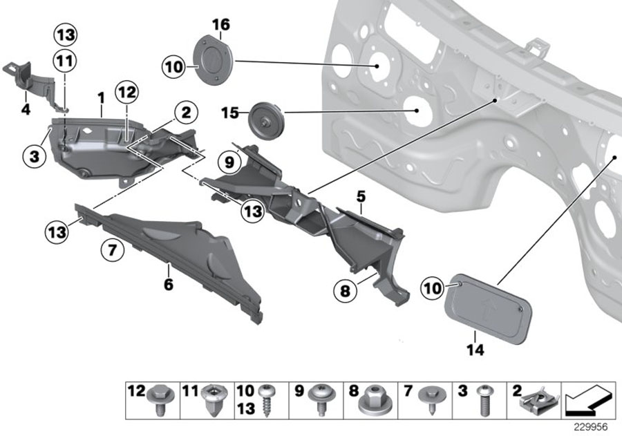 BMW X4 Right engine compartment partition. Mounting, Trim, Body