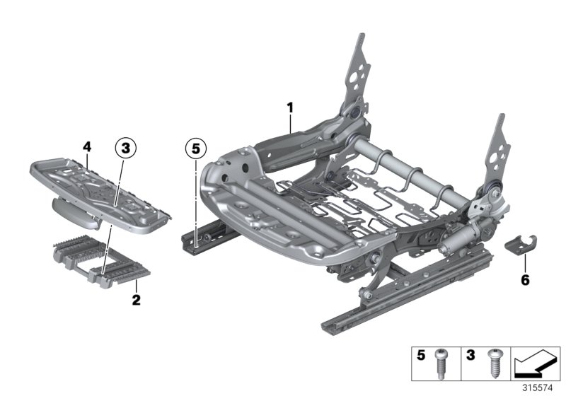 BMW 328i Electrical seat mechanism, right. Front, Frame - 52107243530